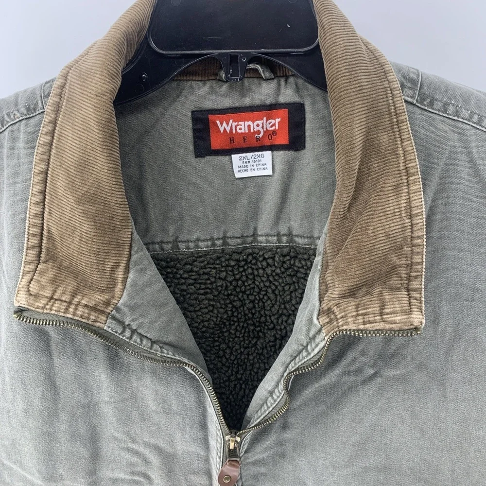 Wrangler Men's Sherpa Lined Vest Green 2XL Zip Button Pockets Workwear